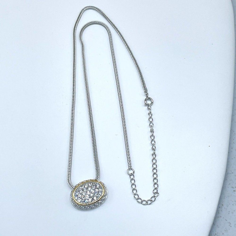 Emma Skye Pave Crystal Necklace Silver Tone Gold Tone Accent Wheat Link Chain 16 - Picture 6 of 13